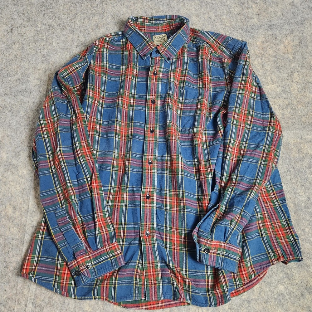 LL Bean Flannel Shirt Men 2XL XXL Red Blue Green Scotch Plaid Traditional Fit